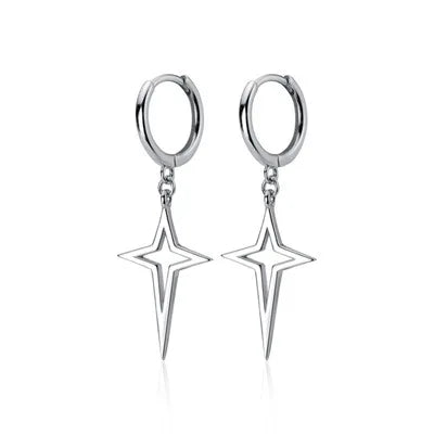 Silver Star & Opal Heart Hoop Earrings Women