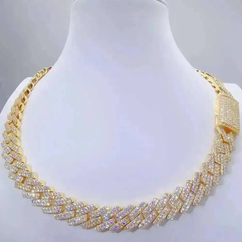 10mm Moissanite Miami Cuban Link Chain | GRA Certified | 925 Silver 18K Gold Plated