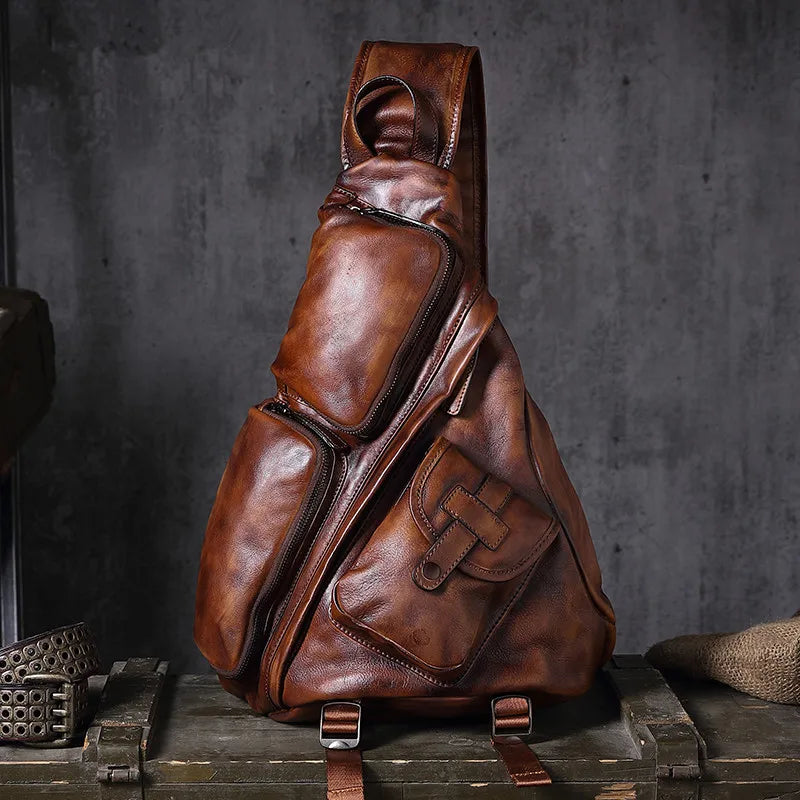 Genuine Leather Premium Chest Bag Shoulder Slung Bag B6 Large Capacity Soft Feel