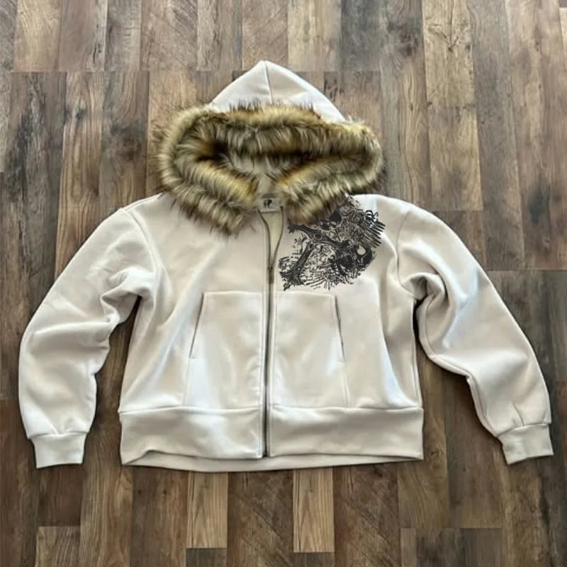 Hoodie Casual Loose Raw Edge Sweatshirt Zipper Hoodie Casual