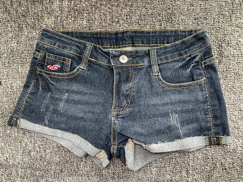 Women's Low Waist Denim Shorts | Embroidery Slim Fit