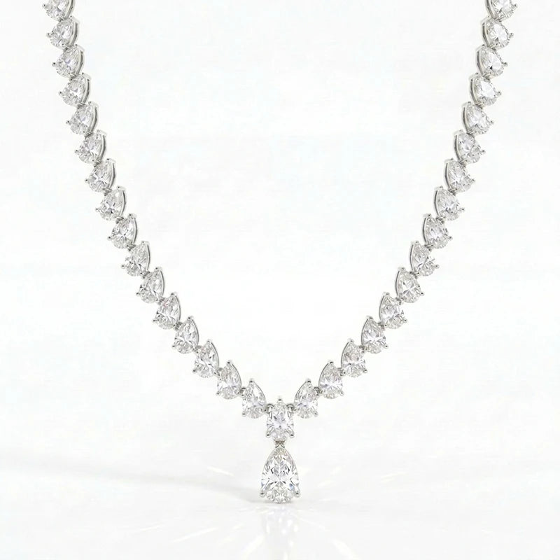 Pear Cut Moissanite Necklace S925 Silver 18K Gold Plated