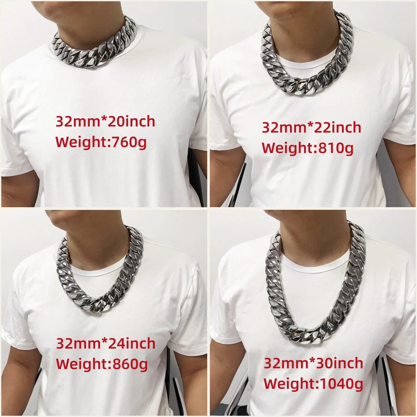 26/32mm Cuban Link Chain Necklace Hip Hop Chain Casual