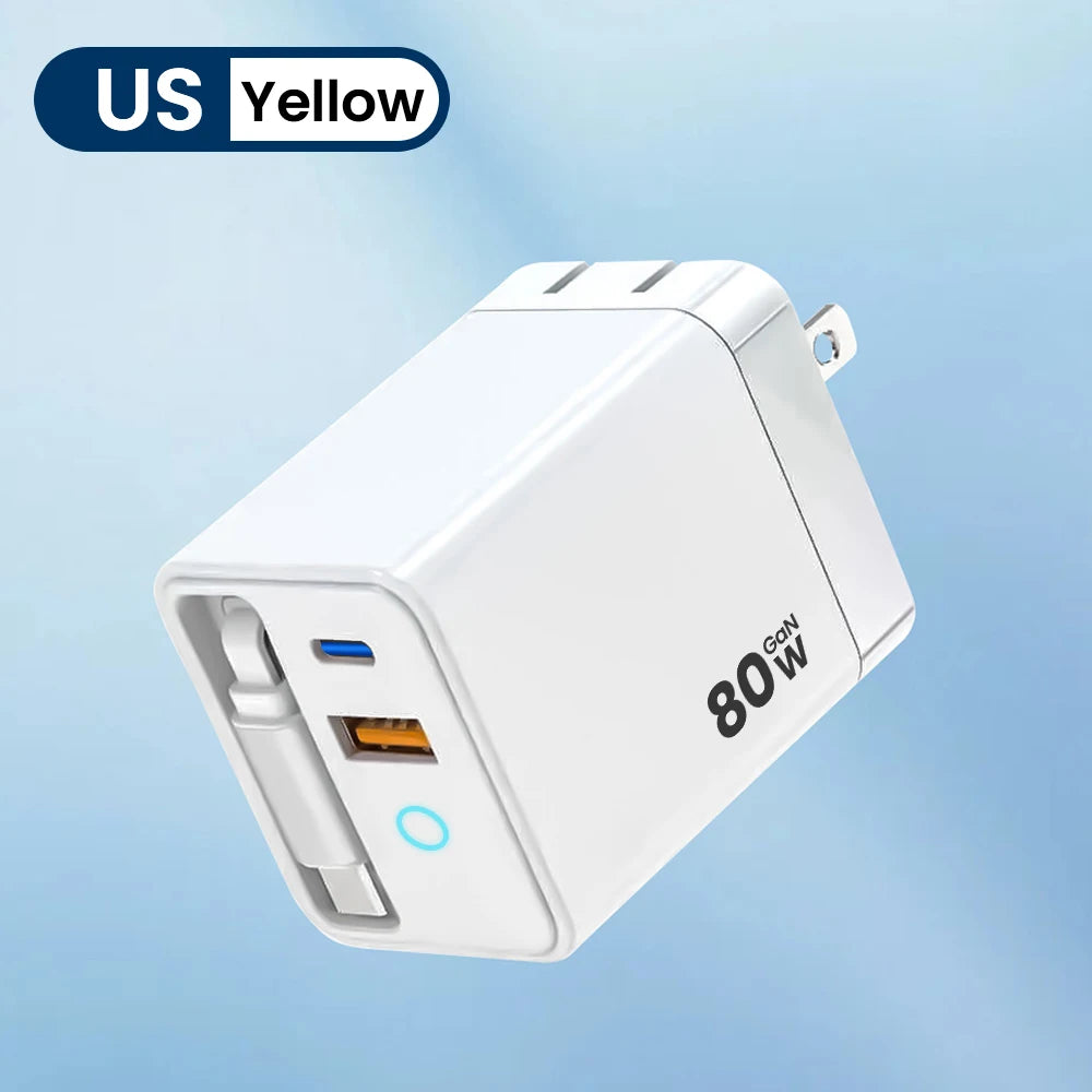 80W Super Fast USB-C Charger Telescopic Cable LED
