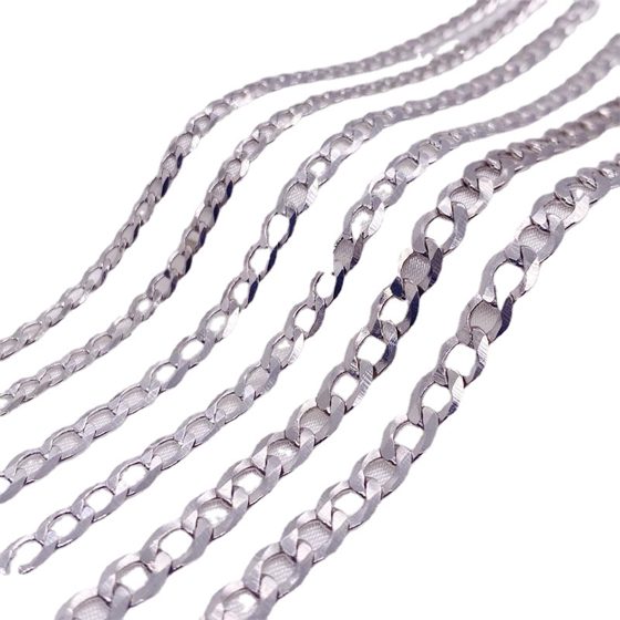 925 Sterling Silver Cuban Link Chain Necklace - Geometric Side Cut Links on white background
