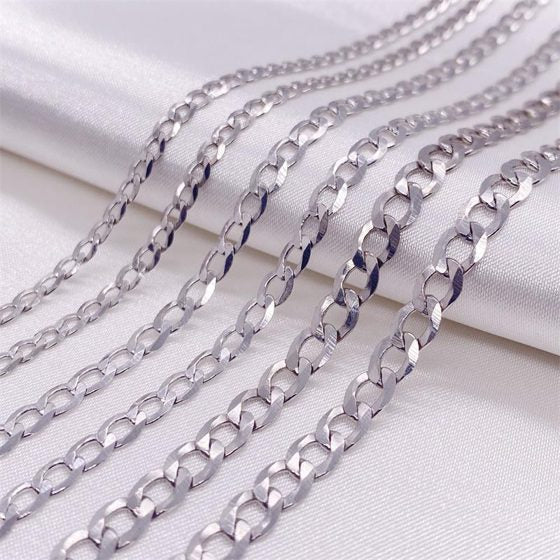 925 Sterling Silver Cuban Link Chain Necklace - Multiple chains on white background
