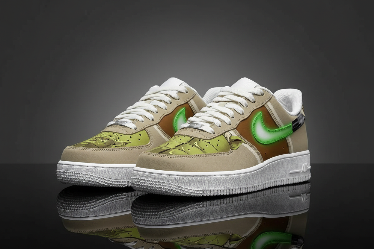 Custom Yoda AF1 Low - Pair shot dark background