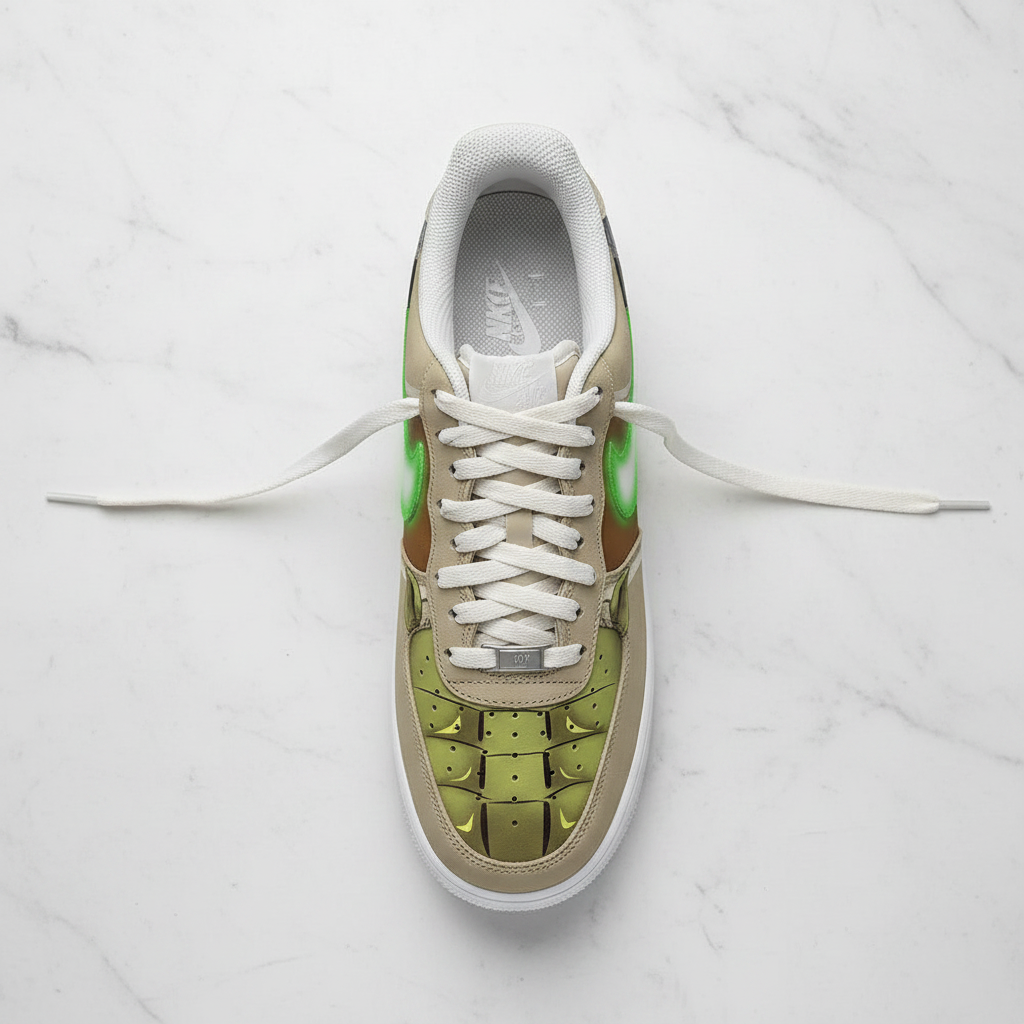 Custom Yoda AF1 Low - Top down flat lay marble