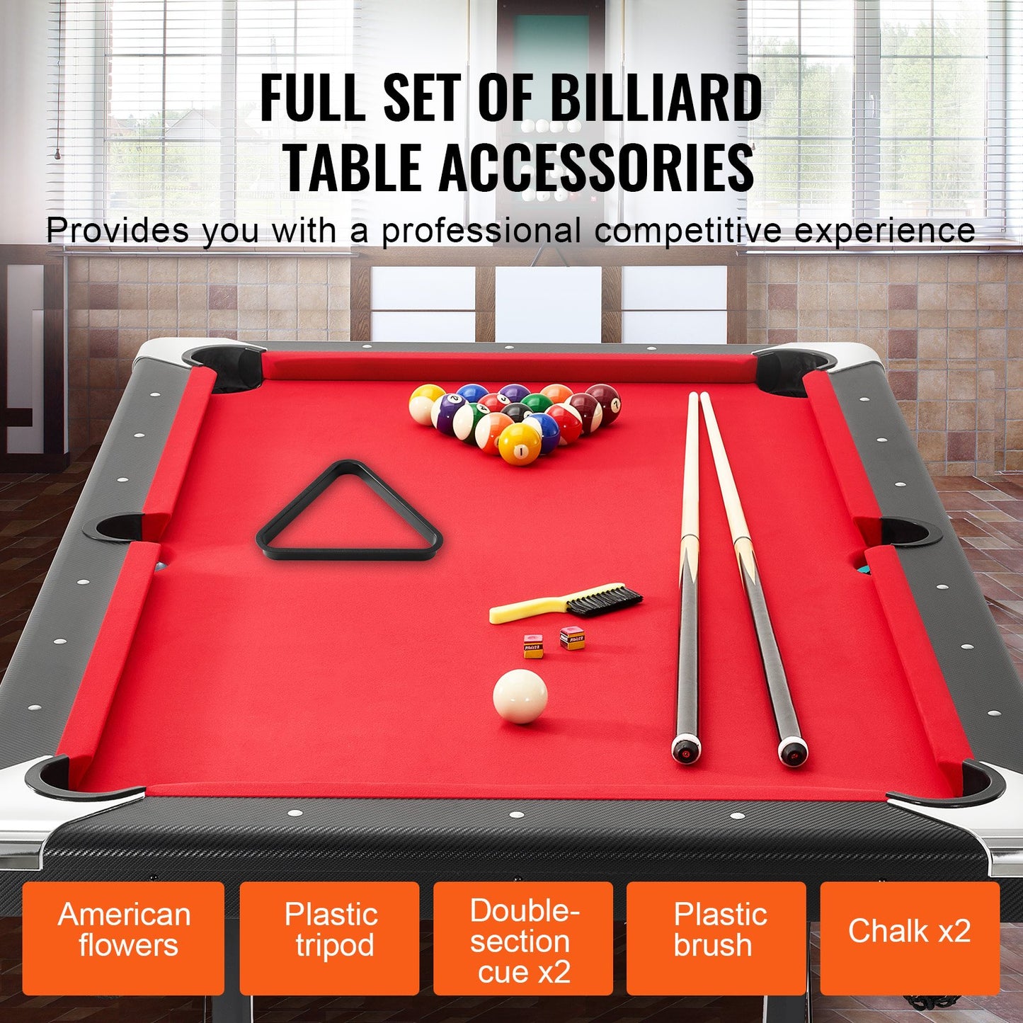 Billiards Table, 192 Cm Pool Table, Portable Foldable Space-Saving Table, Billiard Table Set Includes Balls, Cues, Chalks And Brush, Black With Red Cloth, Perfect For Family Game Room Kid Adult - Teglex