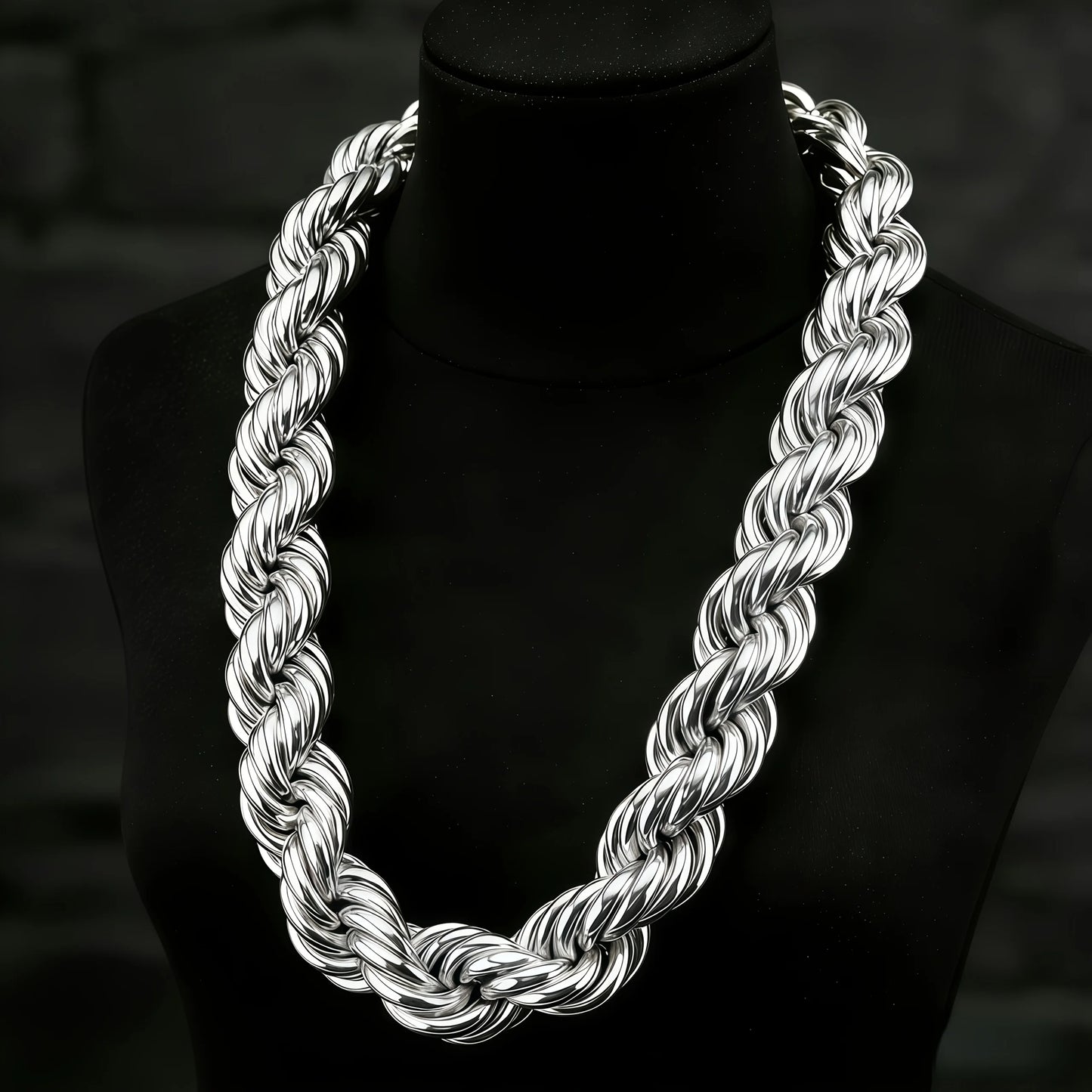 925 Silver Color Plated 12mm Sparkling Twisted Rope Chain