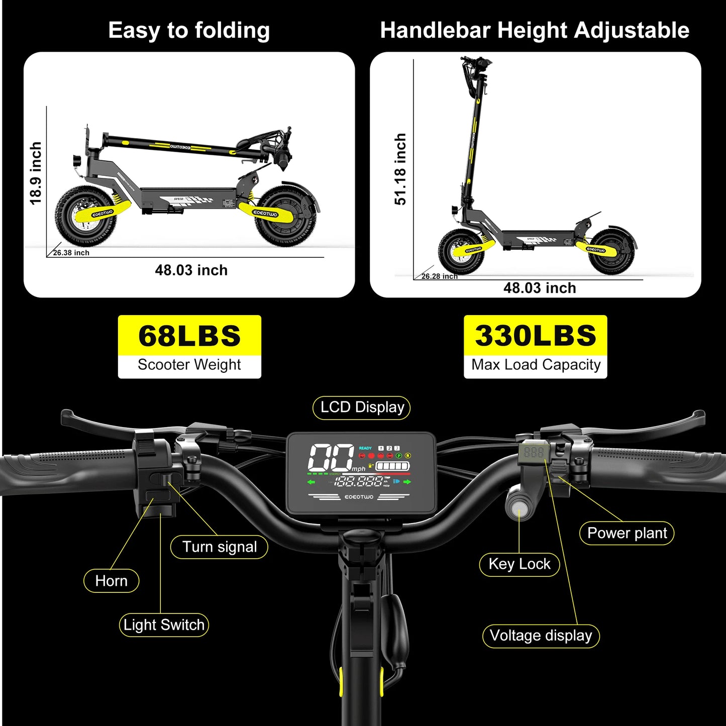 EOEOTWO 1200W Off-Road Electric Scooter 48V