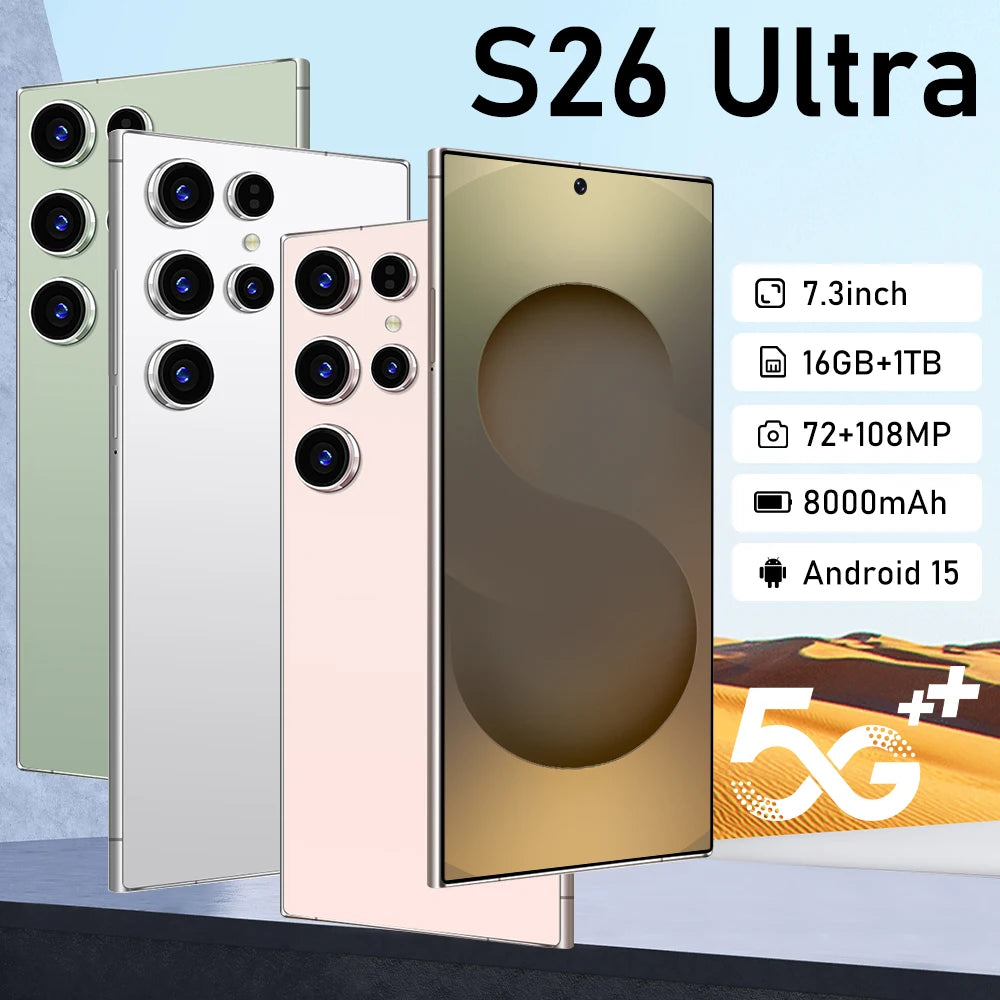 S26 Ultra Smart Phone 7.3" HD 7800mAh Dual SIM