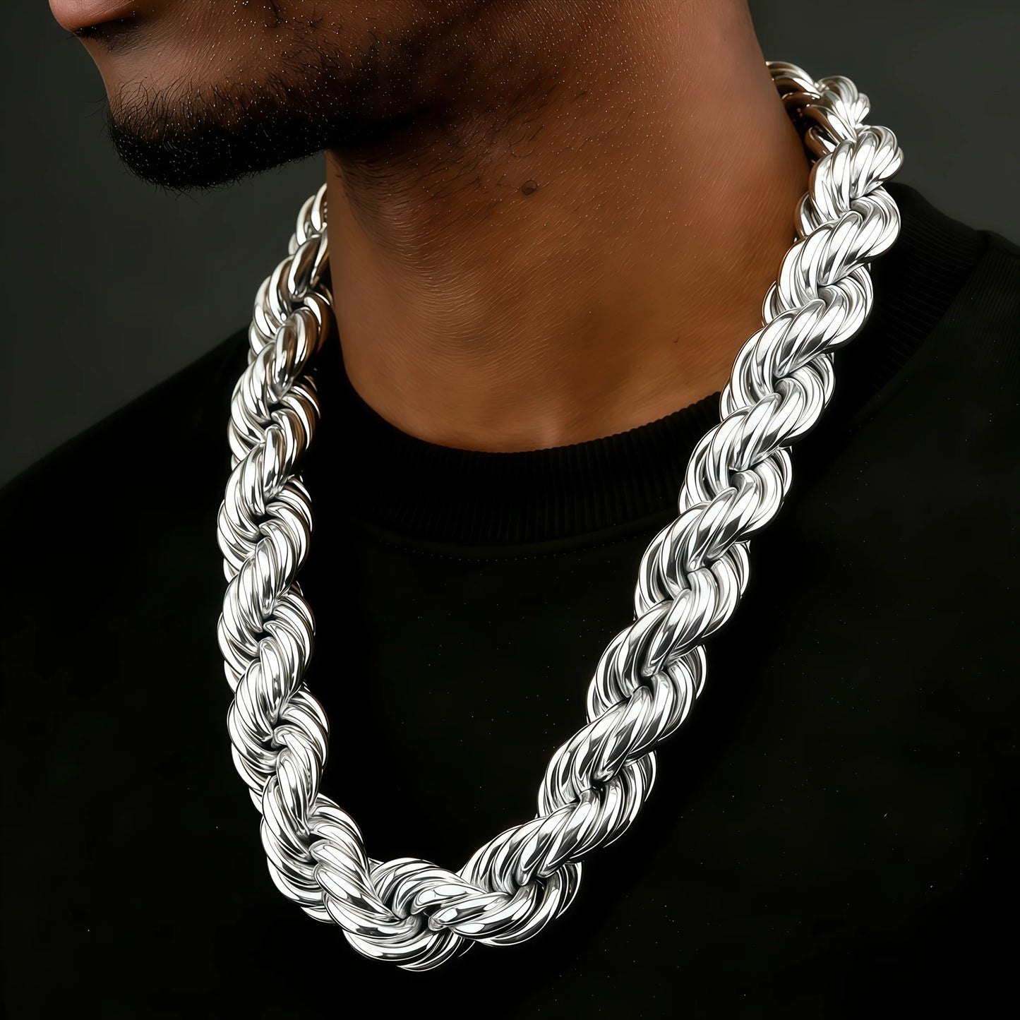 925 Silver Color Plated 12mm Sparkling Twisted Rope Chain