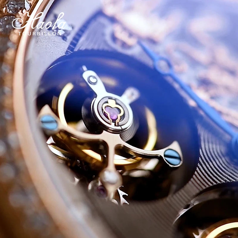 Close-up of a watch mechanism with 'Aureole' branding.