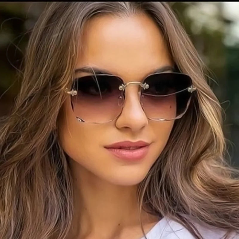 3PCS Square Rimless Sunglasses Set UV400 Women Men