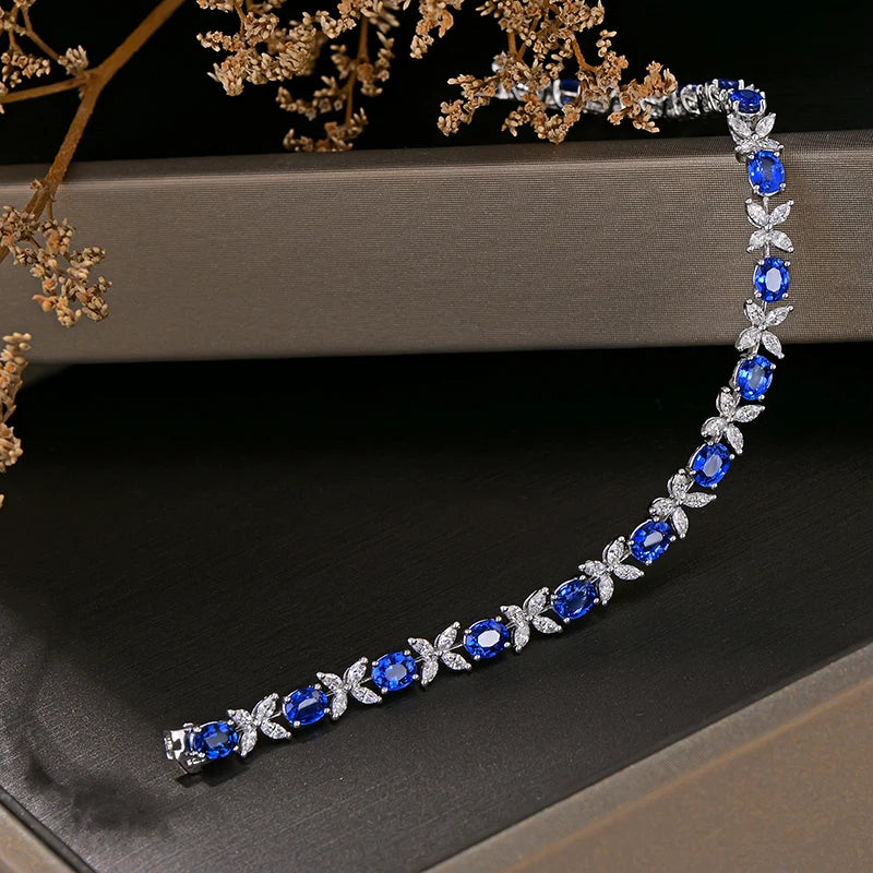 LOVERJEWELRY Sapphire Bracelet Young Lady Real 18K White Gold Natural Sapphires Diamonds Jewelry Bracelets for Women Anniversary