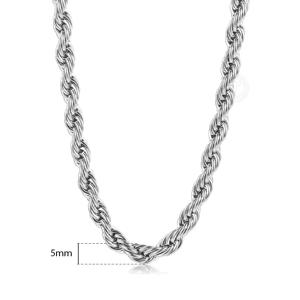 Twisted Rope Chain Necklace Gold Steel 3-7mm Men