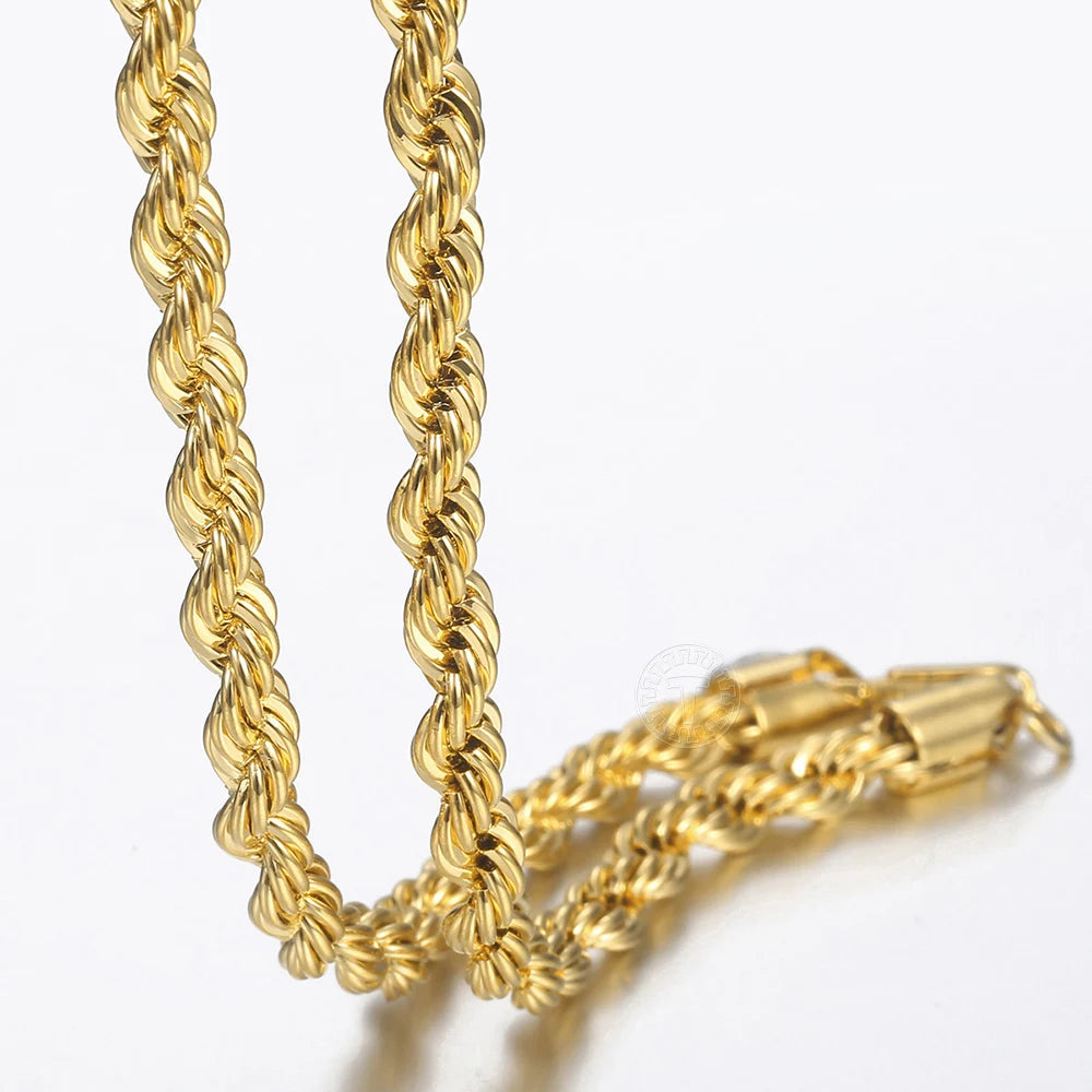 Twisted Rope Chain Necklace Gold Steel 3-7mm Men