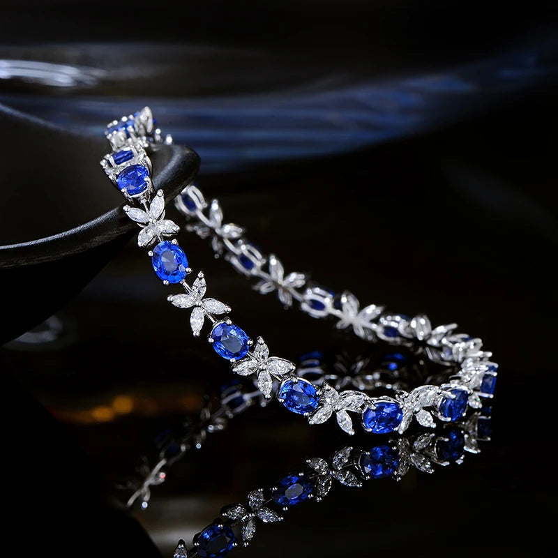 LOVERJEWELRY Sapphire Bracelet Young Lady Real 18K White Gold Natural Sapphires Diamonds Jewelry Bracelets for Women Anniversary