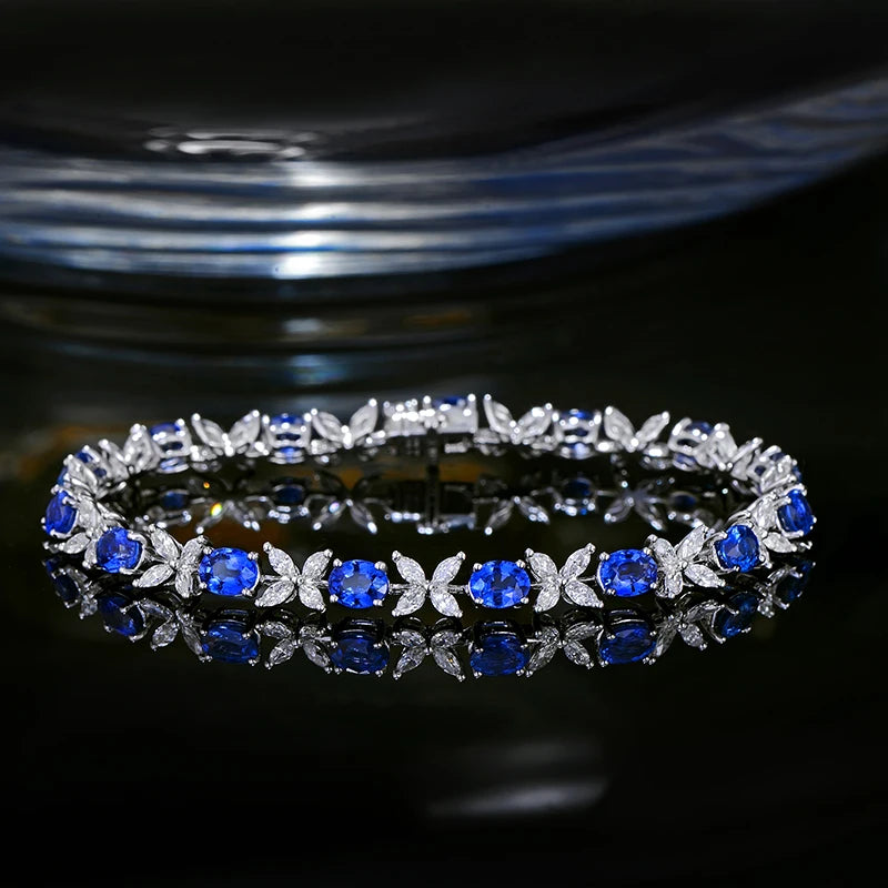 LOVERJEWELRY Sapphire Bracelet Young Lady Real 18K White Gold Natural Sapphires Diamonds Jewelry Bracelets for Women Anniversary
