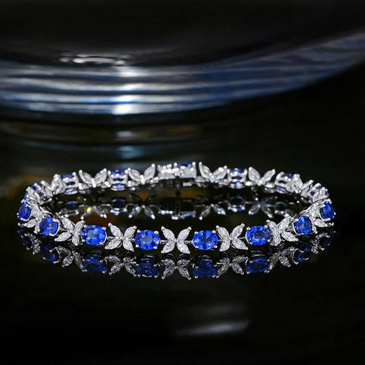 LOVERJEWELRY Sapphire Bracelet Young Lady Real 18K White Gold Natural Sapphires Diamonds Jewelry Bracelets for Women Anniversary