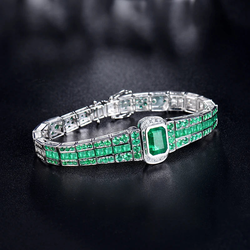 LOVERJEWELRY Green Emerald Bangles Real 18Kt Au750 White Gold Unisex Bracelets Jewelry for Women Men Anniversary Party Gifts