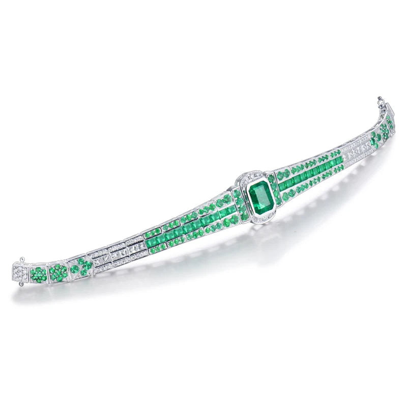 LOVERJEWELRY Green Emerald Bangles Real 18Kt Au750 White Gold Unisex Bracelets Jewelry for Women Men Anniversary Party Gifts