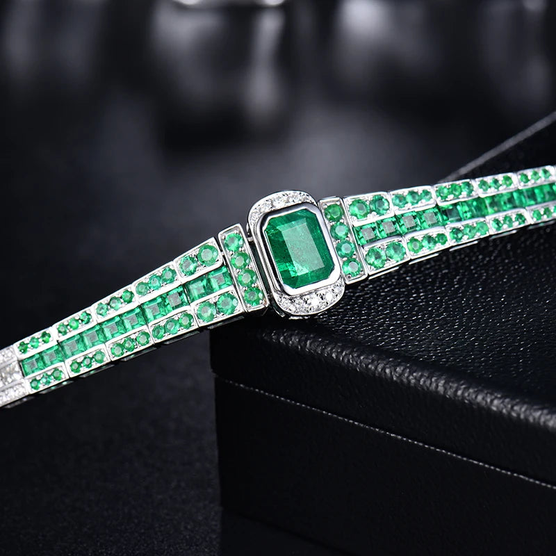 LOVERJEWELRY Green Emerald Bangles Real 18Kt Au750 White Gold Unisex Bracelets Jewelry for Women Men Anniversary Party Gifts