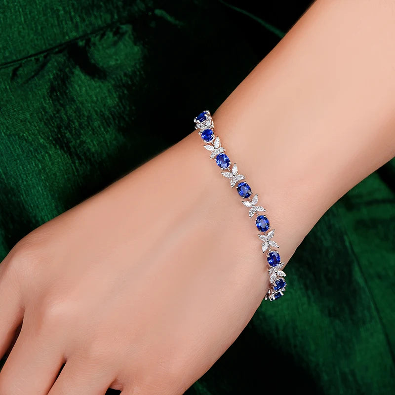 LOVERJEWELRY Sapphire Bracelet Young Lady Real 18K White Gold Natural Sapphires Diamonds Jewelry Bracelets for Women Anniversary