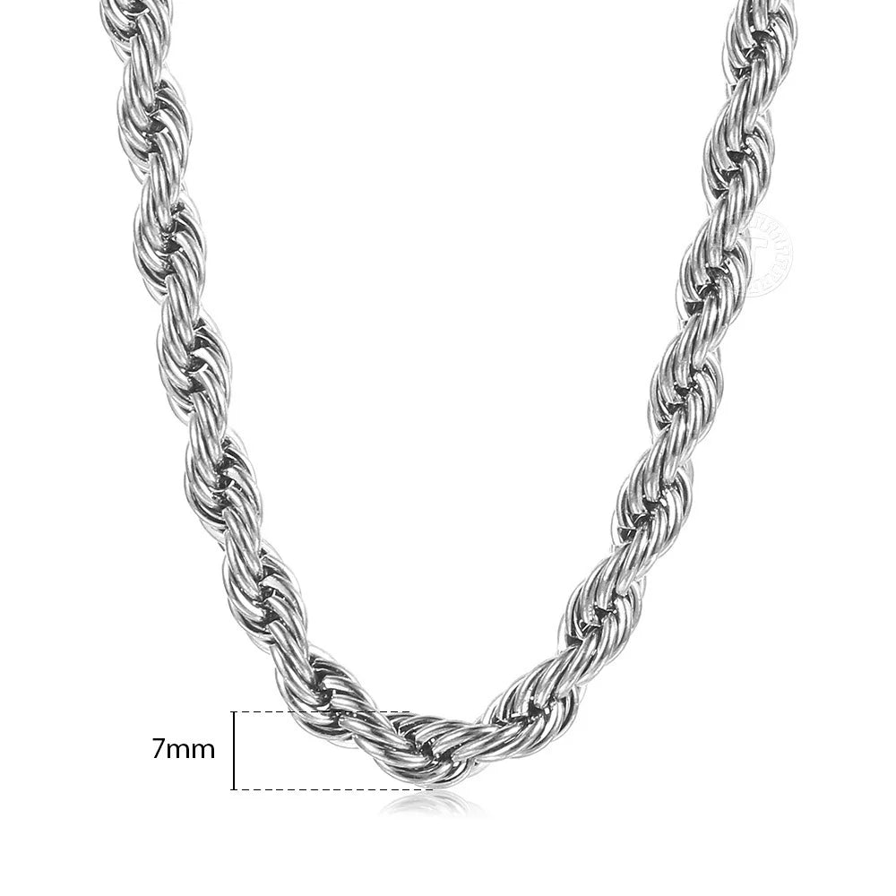Twisted Rope Chain Necklace Gold Steel 3-7mm Men