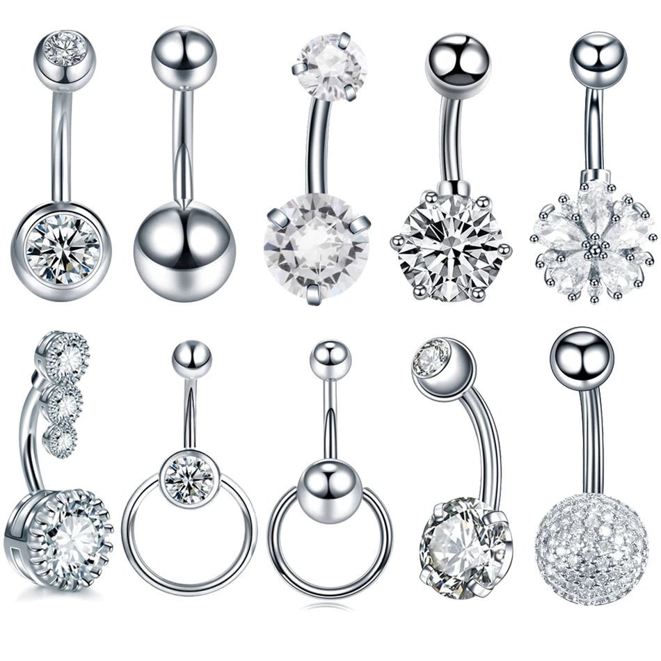 Surgical Steel CZ Belly Button Ring – Navel Piercing 14G