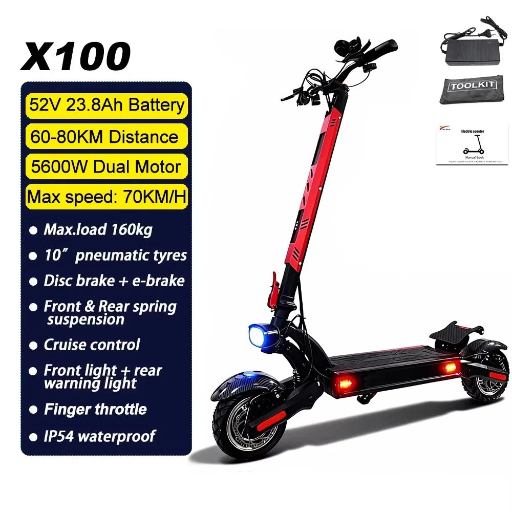 Electric scooter with specifications on a white background