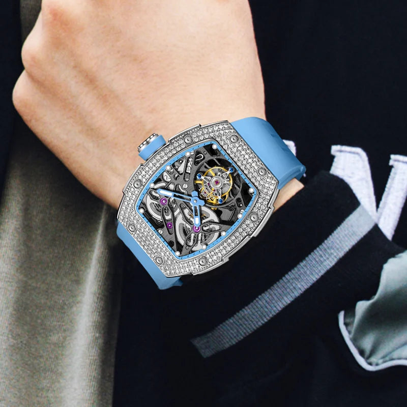 Haofa 1901 Skeleton Automatic Tourbillon Movement Watch For Men Luxury Diamond Case Mechanical Tourbillon Sapphire Mens Watch