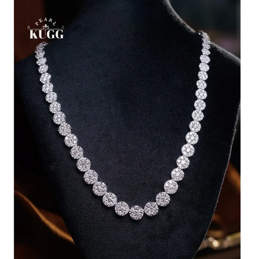 KUGG 100% 18K White Gold Necklace Luxury Elegant Style 16.50carat Real Natural Diamond Necklace for Women High Party Jewelry
