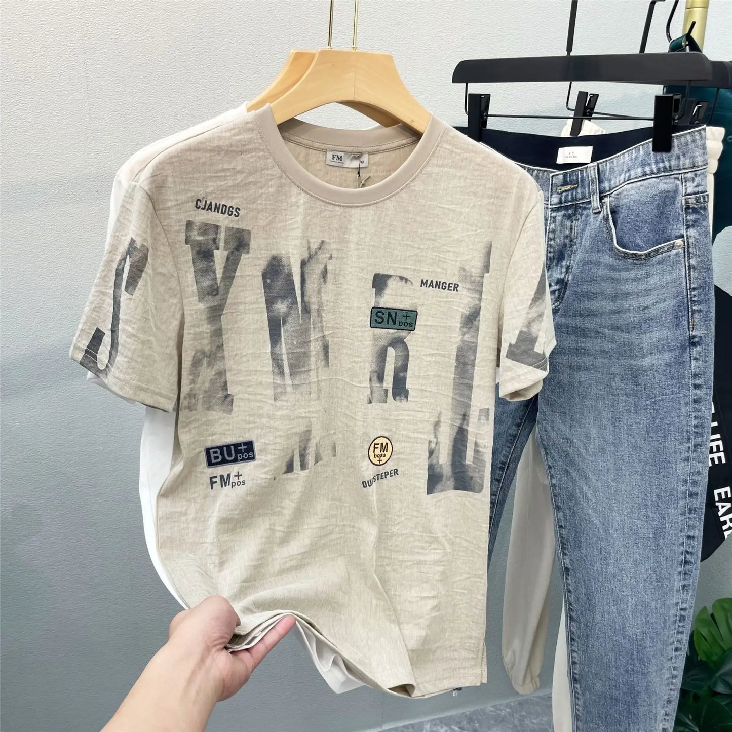 Men New Print Short Sleeve Cotton Top