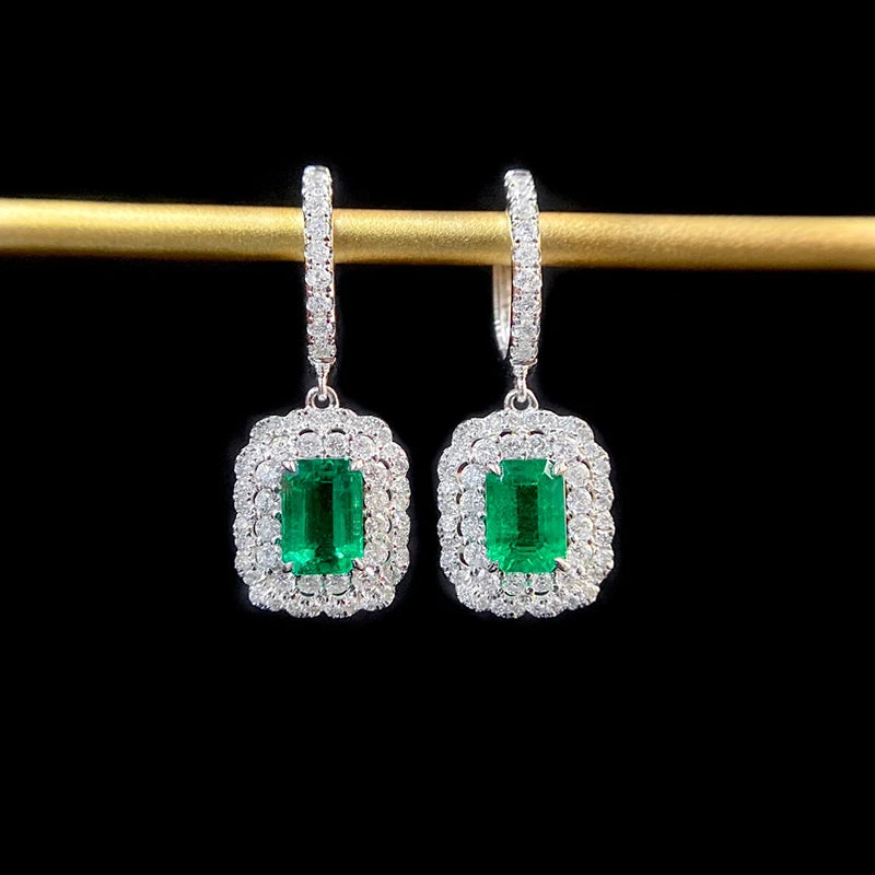 18K White Gold Earrings Natural Emerald Gemstone Earrings Luxury Diamond Jewelry