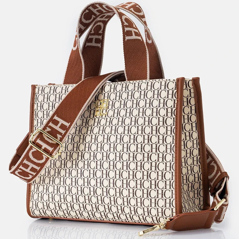 Monogram Print Metal Logo Women's Luxury Handbag