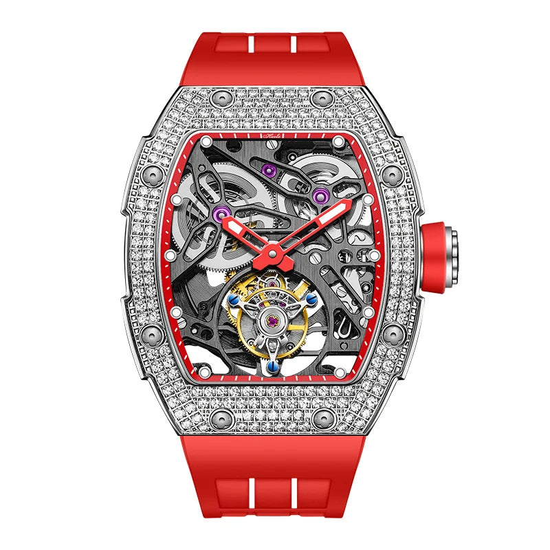 Haofa 1901 Skeleton Automatic Tourbillon Movement Watch For Men Luxury Diamond Case Mechanical Tourbillon Sapphire Mens Watch