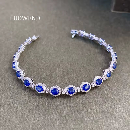 18K White Gold Natural Diamond & Sapphire Bracelet