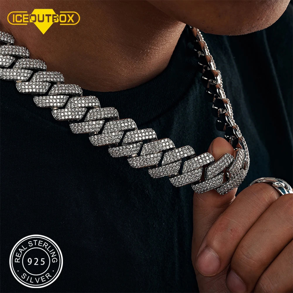 925 Sterling Silver 20mm 3 Row Cubic Zircon Men Cuban Chain Iced Out High Quality Hip Hop Jewelry Gift Dropshipping - Teglex
