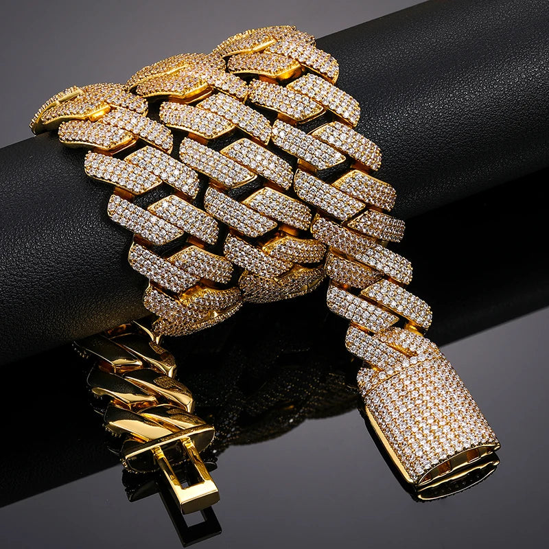 925 Sterling Silver 20mm 3 Row Cubic Zircon Men Cuban Chain Iced Out High Quality Hip Hop Jewelry Gift Dropshipping - Teglex