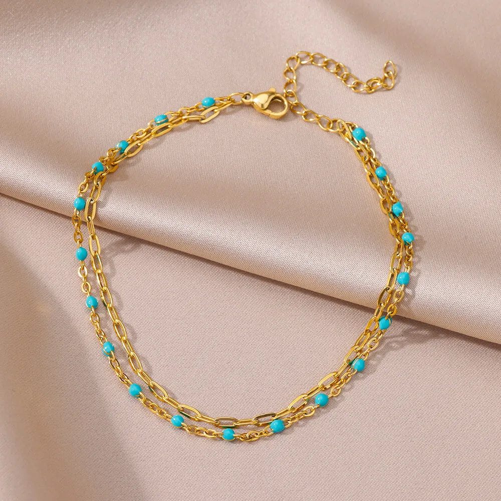 Gold Pearl Chain Anklet – Stainless Steel Beach Bodychain
