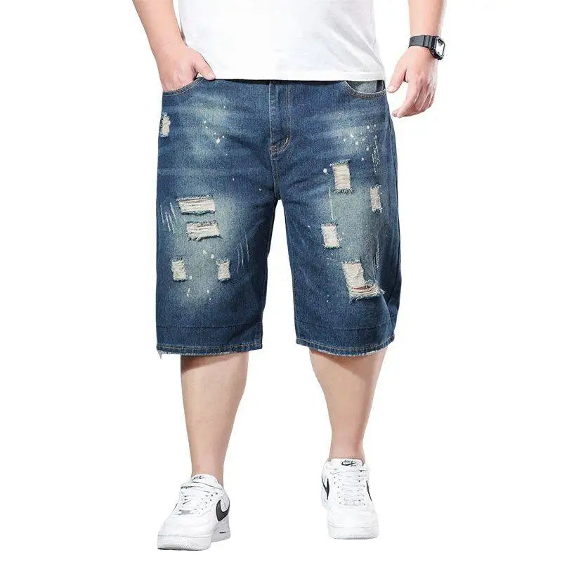 Ripped Blue Denim Shorts Casual Pockets Patch Shorts