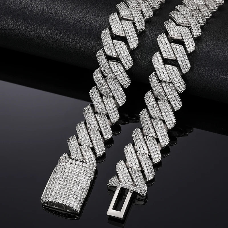 925 Sterling Silver 20mm 3 Row Cubic Zircon Men Cuban Chain Iced Out High Quality Hip Hop Jewelry Gift Dropshipping - Teglex