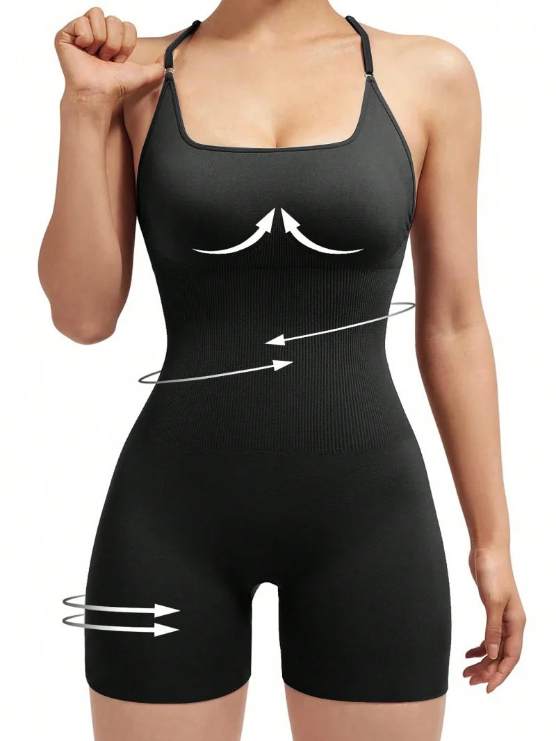 Women's Fitness Jumpsuit Backless Yoga Romper Scrunch