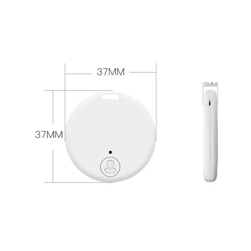 White round device with dimensions labeled on a white background