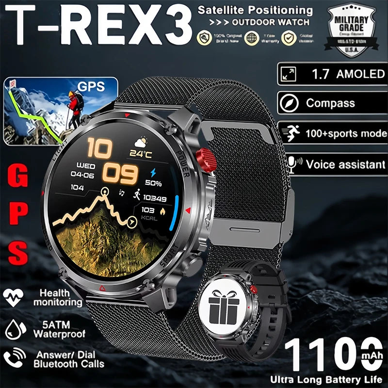 T-Rex Pro Military Smartwatch 5ATM AMOLED Dual-Band Casual