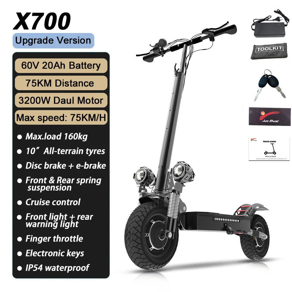 6000W Dual Motor Off-Road E-Scooter 30AH 85KM/H