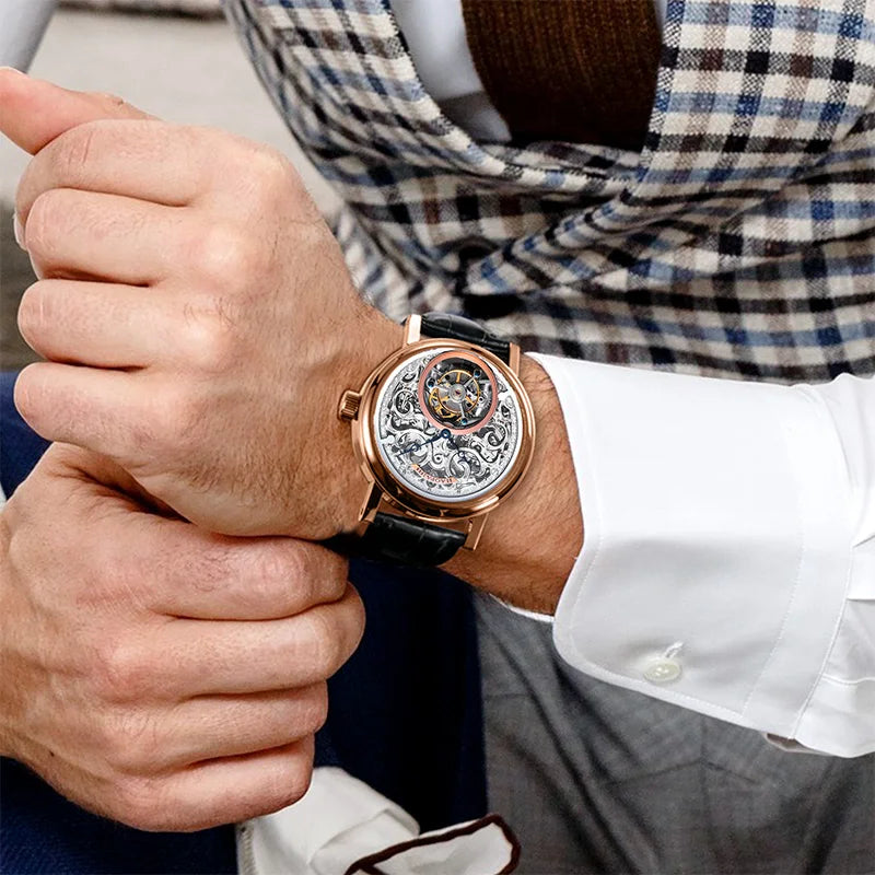 18K Gold Tourbillon Watch | Hollow Carving Sapphire