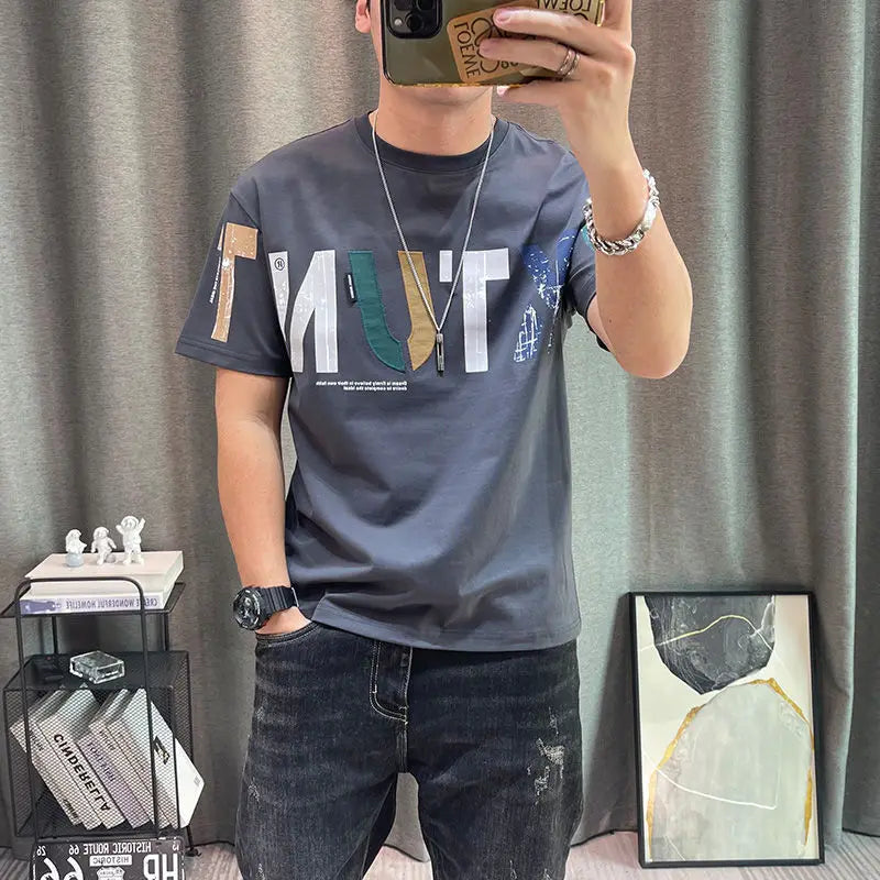 Men's Letter Print T-Shirt – Loose Cotton Casual Tshirt